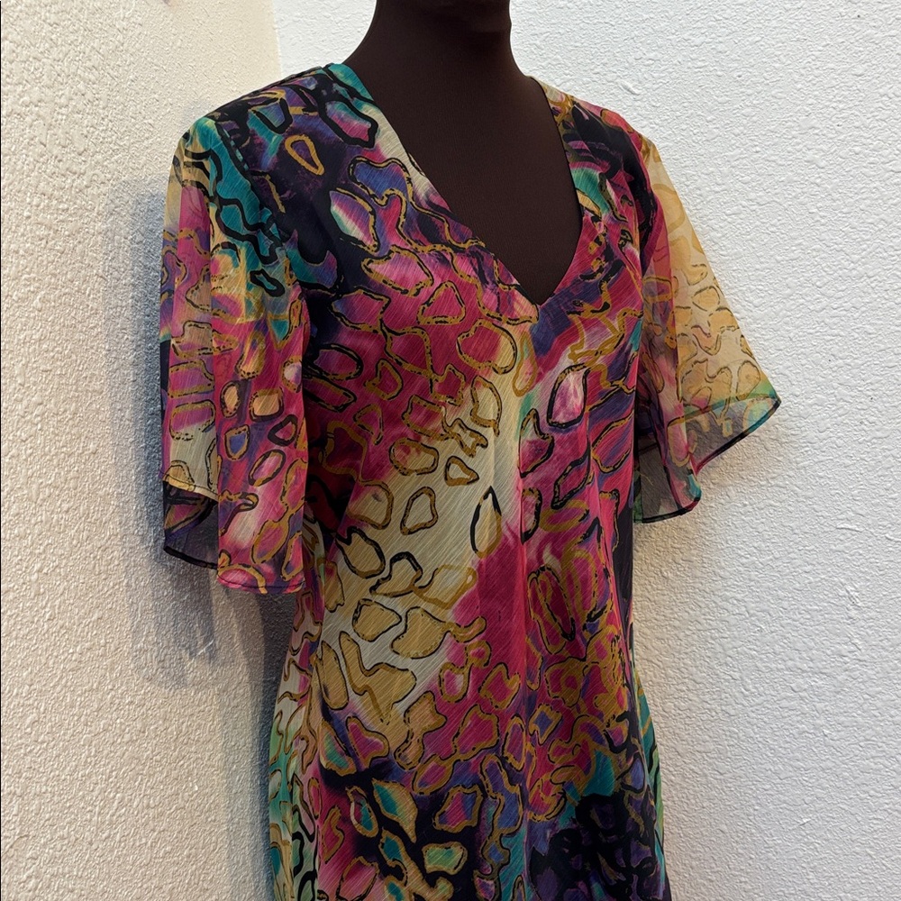 Vintage 1990’s The Pyramid Collection multicolor abstract midi dress. Size M.